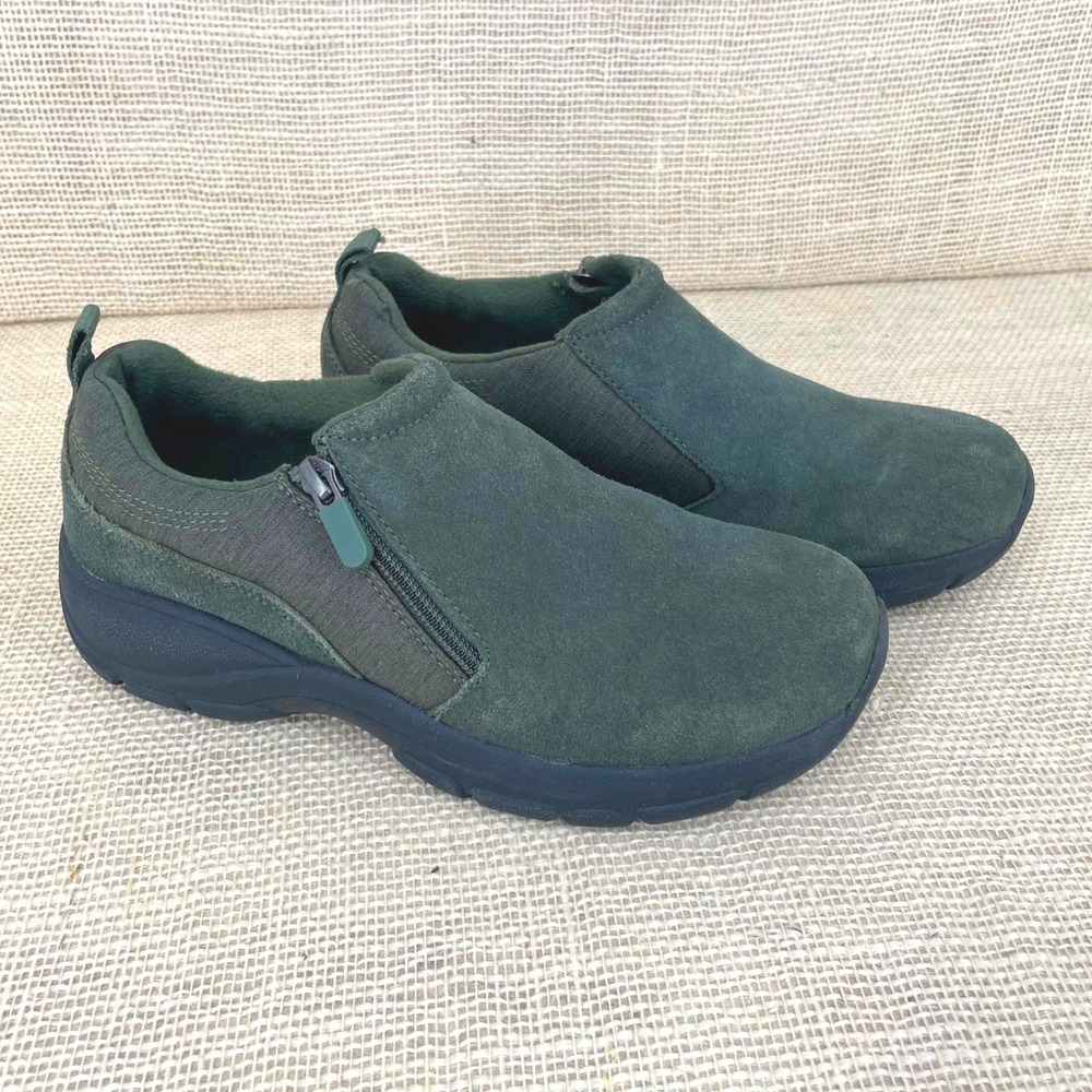 Lands End Womens All Weather Suede Leather Mocs Green Side‎ Zip Shoes 501816 7B